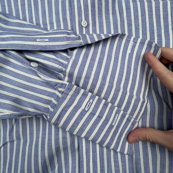 Gitman Bros For Murr’s 16.5 33 USA Button Up Dress Shirt Blue Yellow Striped - Picture 5 of 11